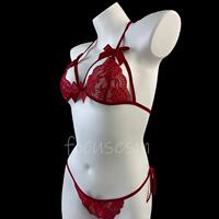Sexy lace see-through bra set anti-sagging pure desire new bow cutout lacing underwear and underpants seductive thumbnail 2