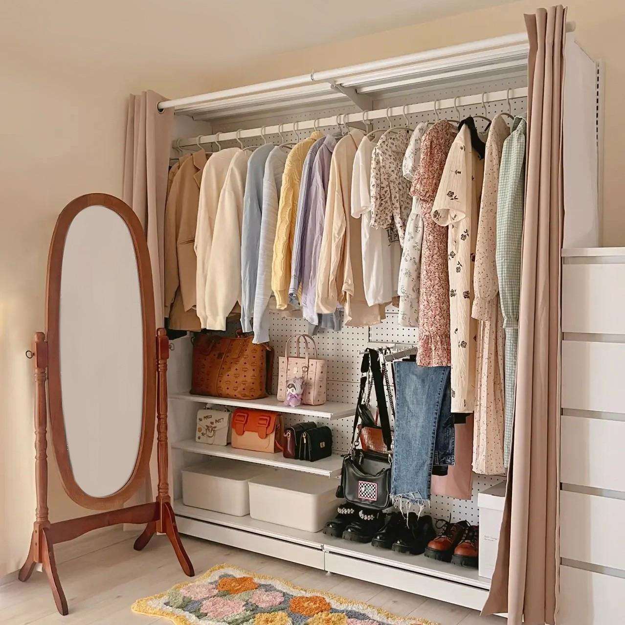 7T免安装衣柜家用卧室洞洞板简易衣柜出租房结实耐用衣帽间衣橱简