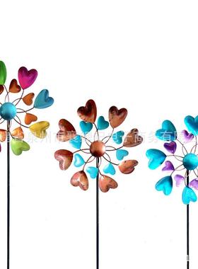 跨境铁艺金属风车园艺庭院户外风车花园插件旋转风车金属工艺摆件