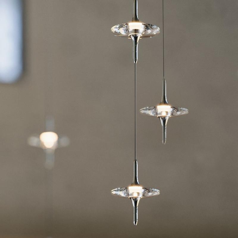 美式复古铬色水晶吊灯复试楼梯挑空简约餐厅轻奢法式床头卧室小吊