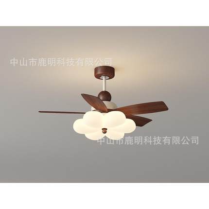 中古奶油风吊扇灯现代简约餐厅客厅卧室灯静音智能电扇一体吊扇灯