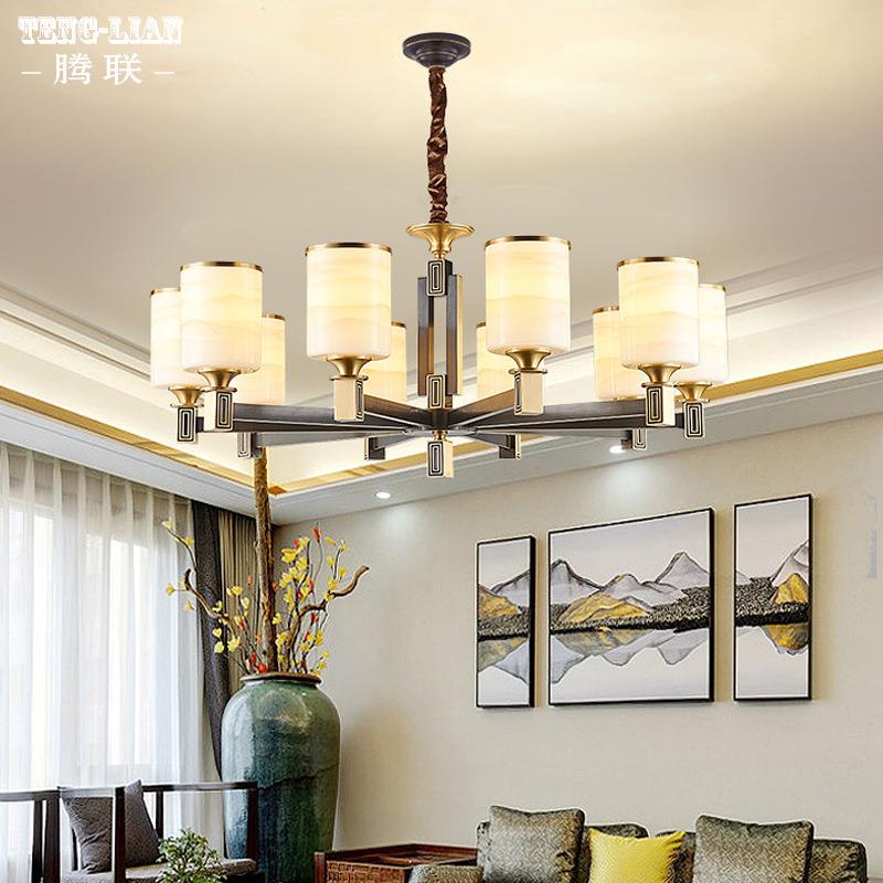 新中式复式楼客厅餐厅全铜吊灯简约卧室房间灯大气别墅大厅书房灯