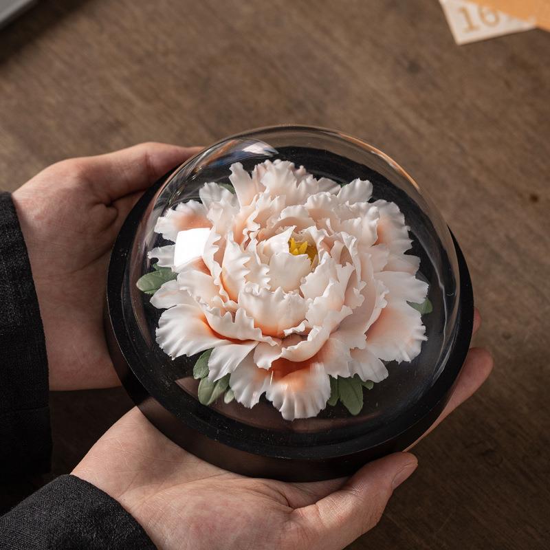 创意陶瓷仿真手工捏花瓷花牡丹花摆件办公室桌面摆设汽车载工艺品