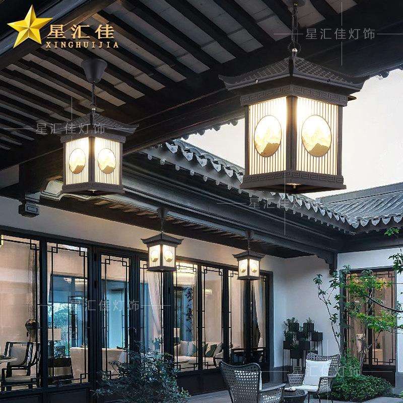 庭院吊灯新中式屋檐走廊户外防水大门口阳台亭子花园太阳能凉亭灯