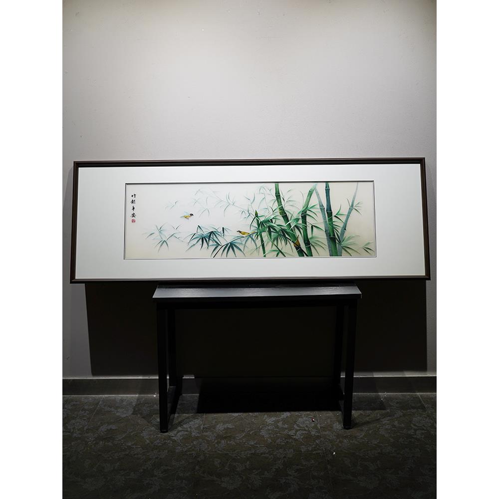 新中式装饰画客厅沙发背景竹报平安苏绣纯手工刺绣成品挂画刺绣画