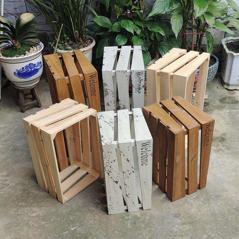 木条箱木质垫高地台展示架花托实木筐装饰摆件杂物框框收纳筐木箱