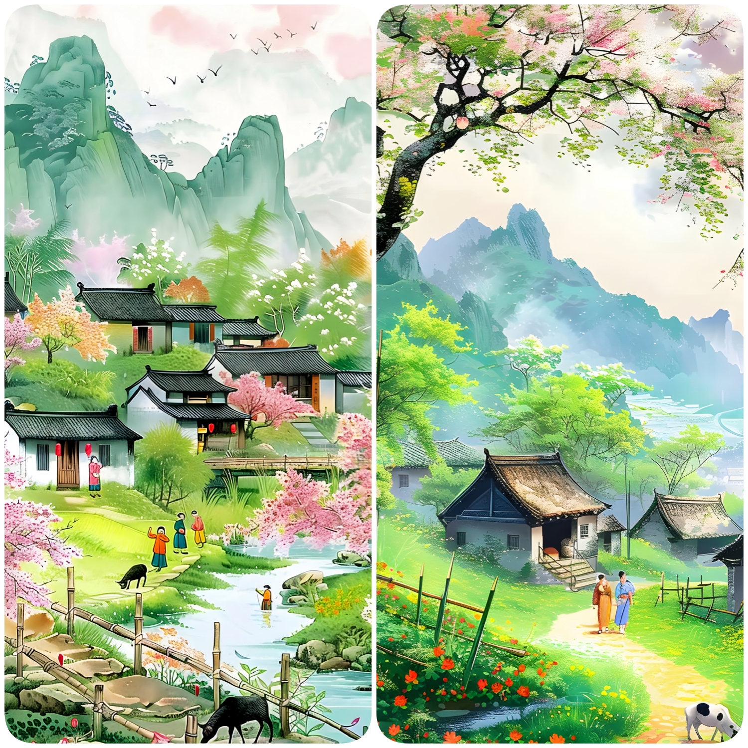 手机壁纸高清4k治愈系插画山水田园好风光唯美风景锁/屏/保图片