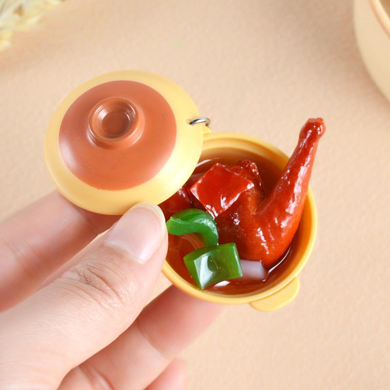 微缩迷你仿真食玩烤鸭鸡腿鸡爪砂锅煲仔饭食物模型道具钥匙扣挂件