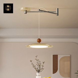 轻奢高级感奶油风摇臂餐厅专用主灯飞碟圆形吧台餐桌吊灯店铺商用