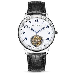 海鸥表传承系列商务鳄鱼皮表带复古陀飞轮手动机械表8809