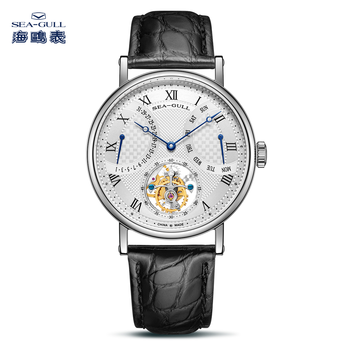 海鸥表男士款机械手腕表日历双显多功能陀飞轮国表复古8821