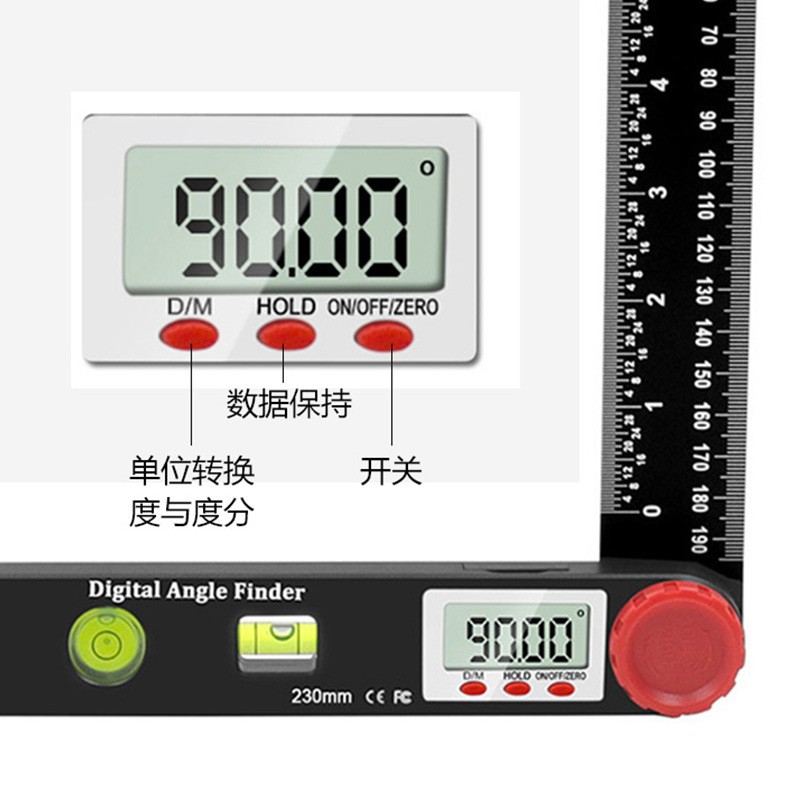 新款4inc1数显角度尺 万向水准仪 直尺 木工角尺 带水平泡角度尺