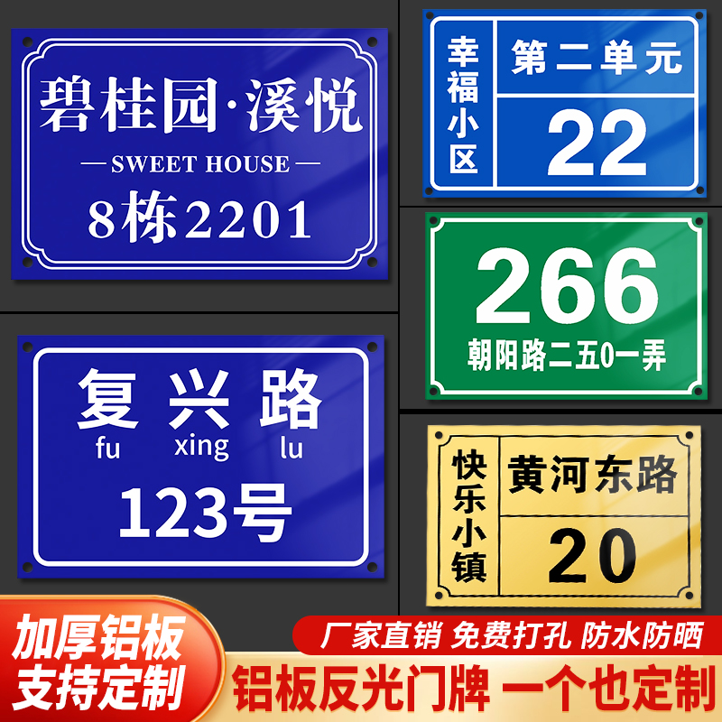 门牌定制反光铝板标识牌门牌号门牌号码家用入户住宅街道商用招牌单元楼栋号地址数字路牌订做出租房路牌定制