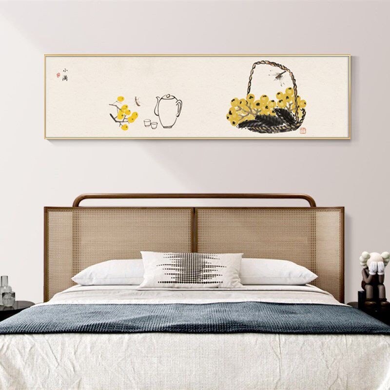 速发齐饰石中式卧室床简装白画头约客栈民宿房间背景挂画书房壁画