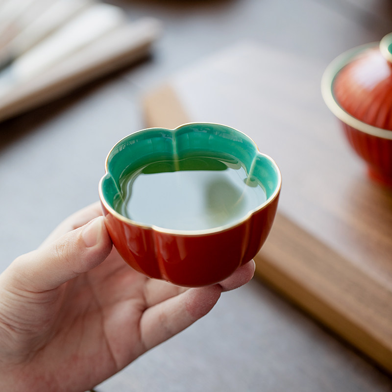 速发杯宫红茶杯家瓷主人杯陶用高足花瓣杯单个人杯品茗故功夫