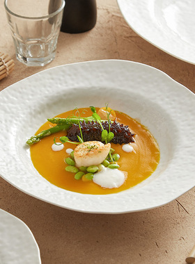 速发优格白色盘帽盘陶瓷汤盘西餐草子餐用菜盘创意轻奢家具意面沙