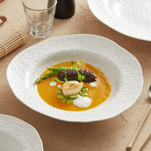 速发优格白色盘帽盘陶瓷汤盘西餐草子餐用菜盘创意轻奢家具意面沙