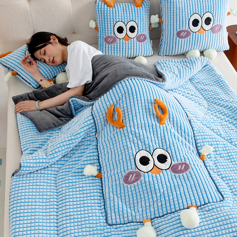 速发玉米粒 午奶绒抱枕被子两用冬天加毯二合一车用牛睡厚折叠枕