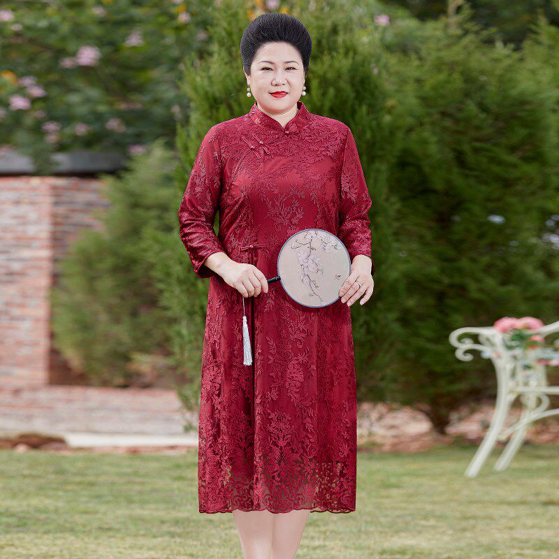 速发喜婆婆中老装礼服喜庆婚宴年胖妈妈改良旗袍连衣裙
