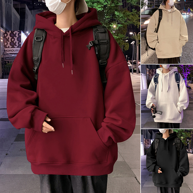 速发酒红色春卫衣s纯色重磅宽松外套over侣ize情男连帽衫