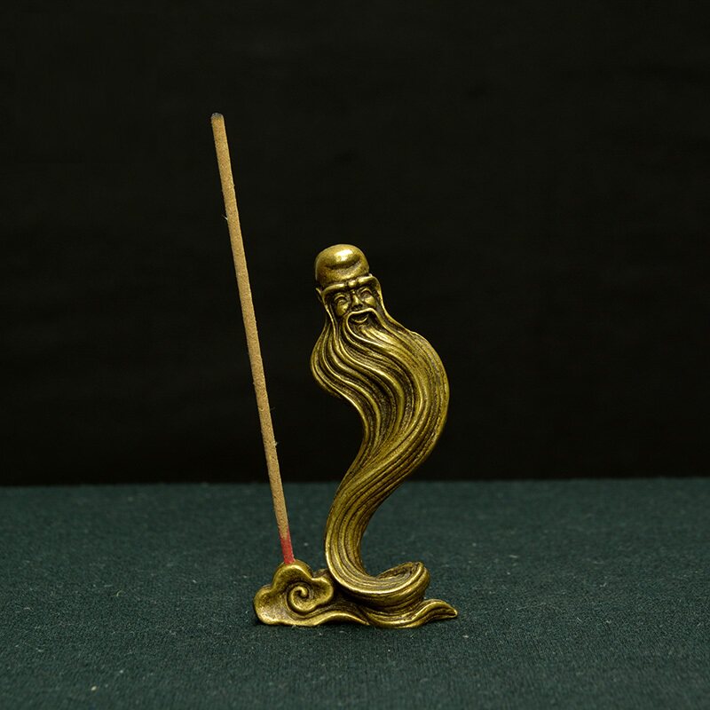速发古玩铜实心寿星物线香雕插摆件仿古铜香铜像桌摆送长辈礼公铜