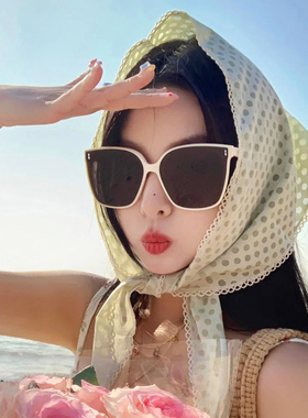 速发白色框小镜款级感防紫外线海边照拍大框显脸墨太镜2025新款