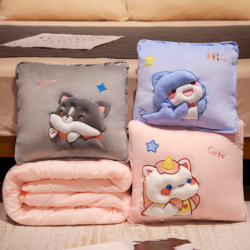 速发抱枕被子两用沙发客厅生睡用枕头子厚毯加二合一车觉折叠空调