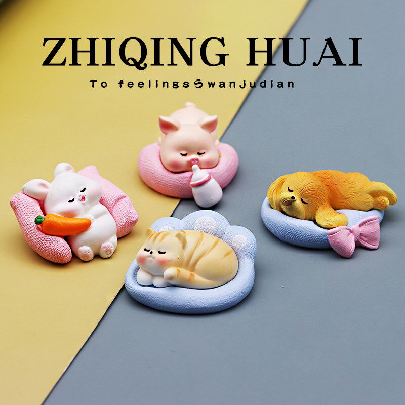 现货速发独立盲袋睡着了的小动物猫咪小白兔粉猪模型孩子玩具礼物
