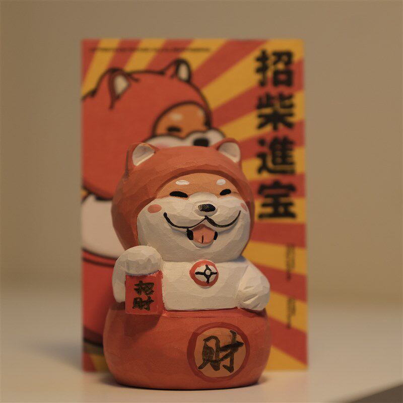 现货速发不土 招柴进宝 柴犬木雕 祝福寓意车载创意生日礼物摆件