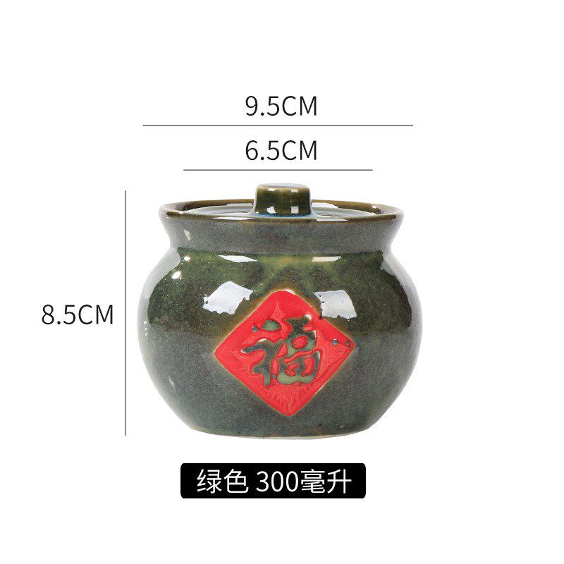 速发复古陶瓷调味罐家用调味盒盐罐厨房带盖福字辣椒油罐迷你小调