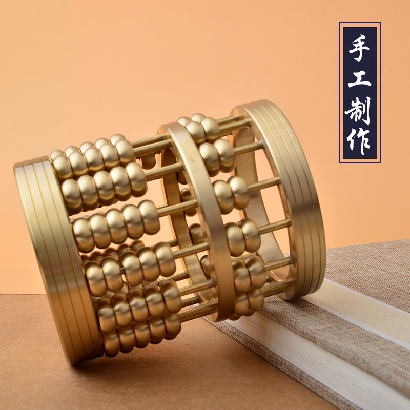 现货速发黄铜算盘招财笔筒办轻奢风创意设计摆件公室桌面个性时尚