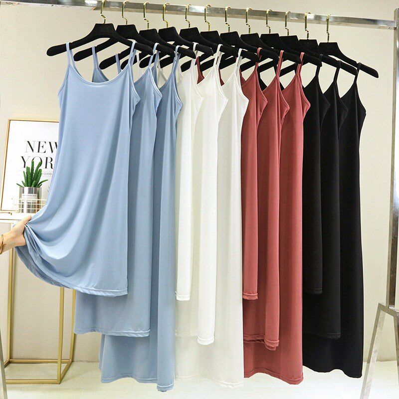 现货速发吊带裙夏季薄款中长款连衣裙宽松大码打底裙睡裙内搭衬裙