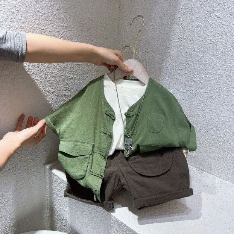 现货速发男童汉服夏季薄款中国风夏装儿童古装唐装男宝宝复古棉麻