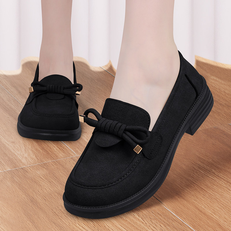 老北京布鞋女新款软底豆豆鞋百搭黑色厚底轻便浅口上班工作妈妈鞋