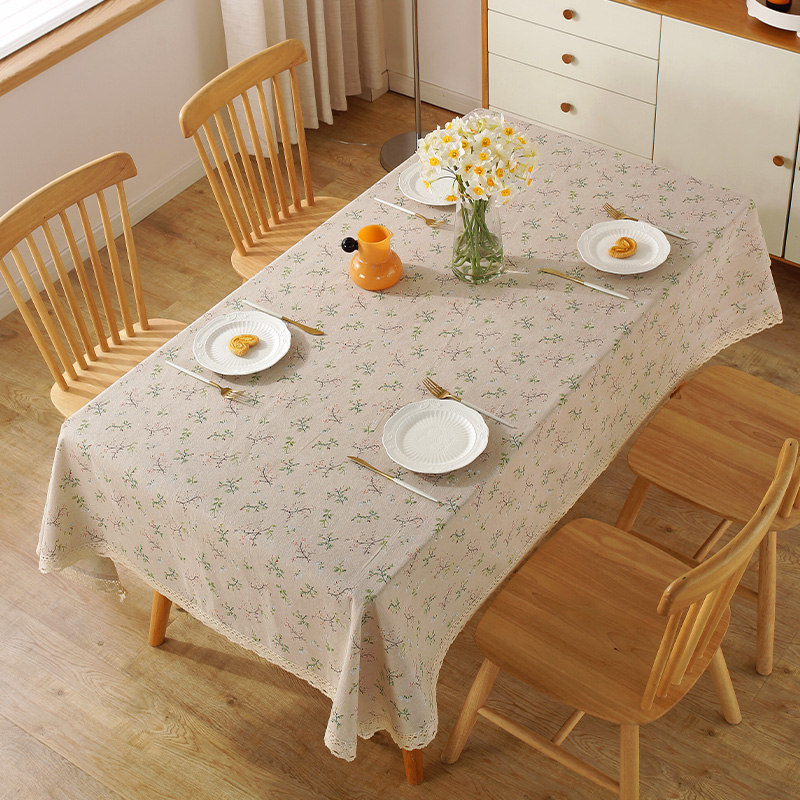 桌布棉麻花边布艺ins风小清新餐桌布简约现代长方形茶几布书桌垫