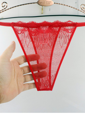 红色内裤女三角裤透视内裤性感速干丁字裤蕾丝边透明中低腰t字裤