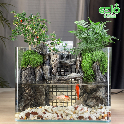 【江山如画】成品青龙石苔藓微景观鱼缸真绿植桌面创意流水景观缸