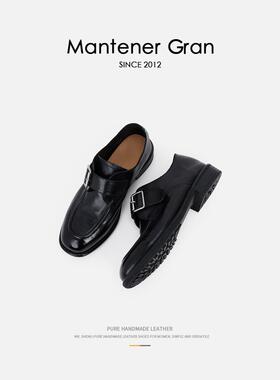 Mantener Gran 真皮乐福鞋女2025新款头层牛皮黑色英伦风小皮鞋