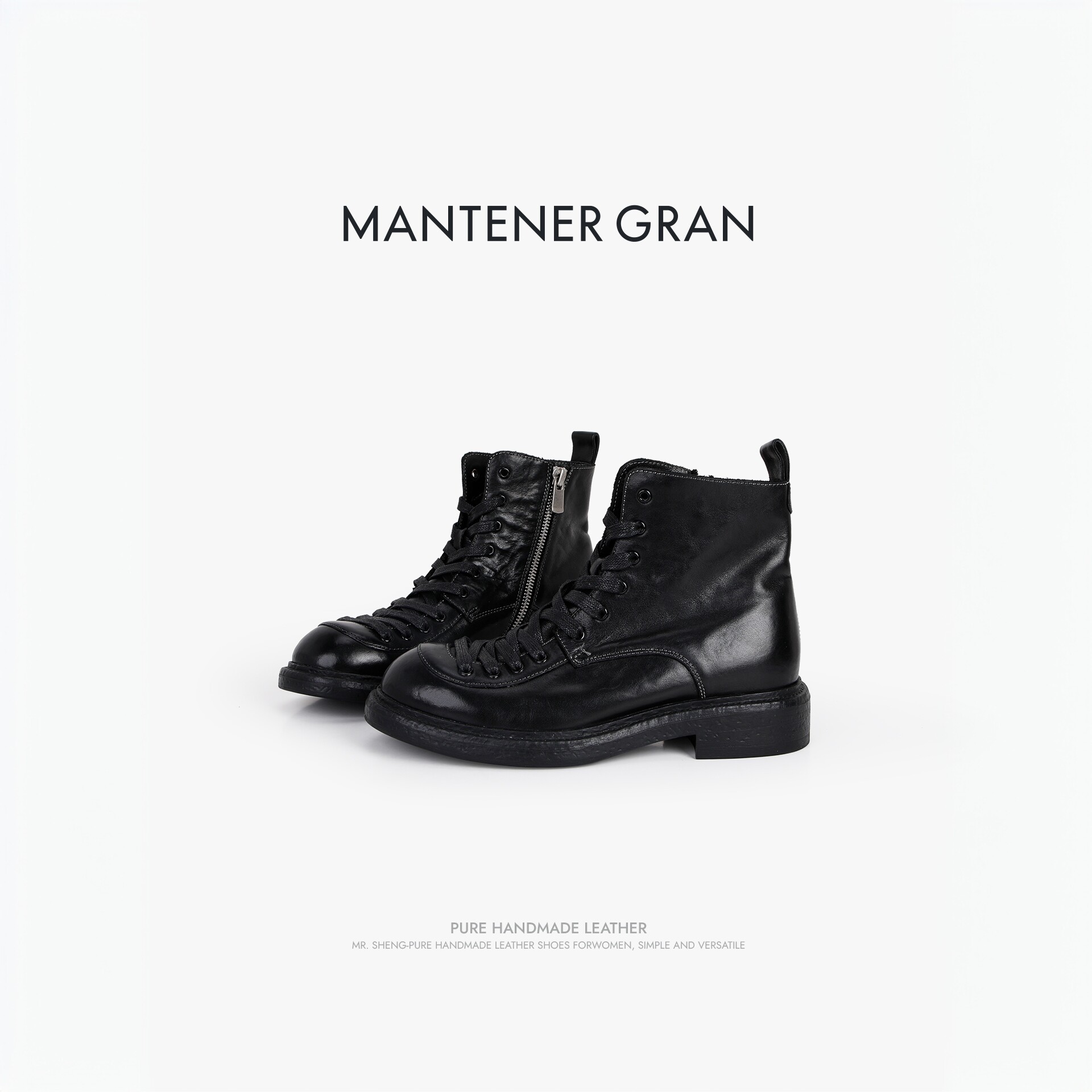 MantenerGran水洗牛皮靴子女2026新款中跟短靴英伦风马丁靴MG女鞋