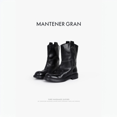 MantenerGran英伦风西部靴高级感复古靴子女中筒时装靴厚底MG女鞋