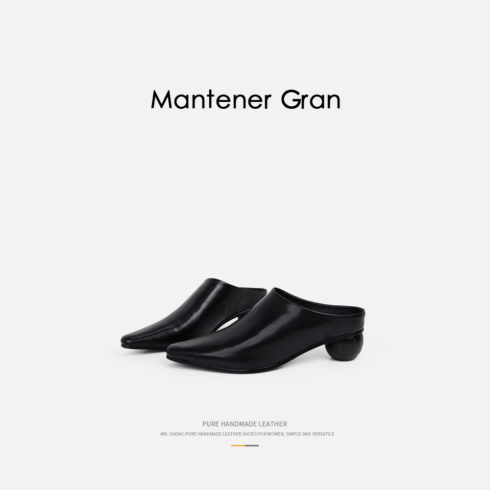 Mantener Gran包头半拖鞋女外穿高级感真皮黑色尖头高跟鞋 MG女鞋