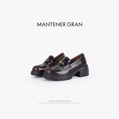 MantenerGran金币乐福鞋女厚底增高真皮单鞋一脚蹬小皮鞋 MG女鞋