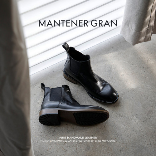 MantenerGran2026 新款黑色油蜡牛皮切尔西靴女通勤短靴  MG女鞋