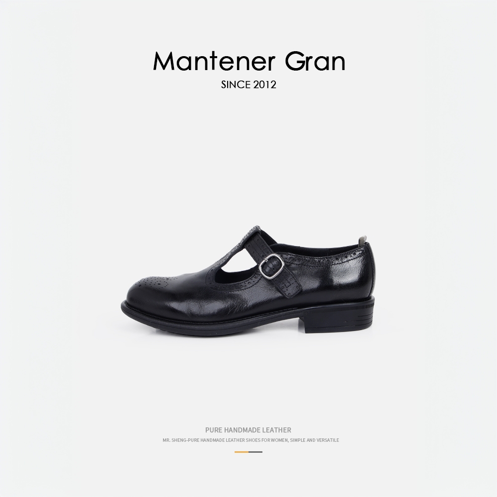 Mantener Gran 玛丽珍鞋女2025新款真皮一脚蹬黑色小皮鞋 MG女鞋
