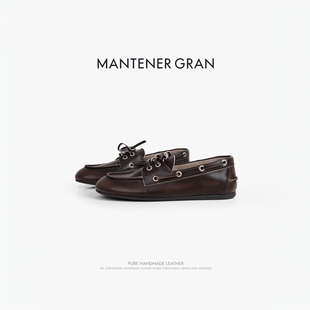 MG女鞋 英伦皮鞋 女真皮软底不累脚复古牛皮单鞋 MantenerGran乐福鞋