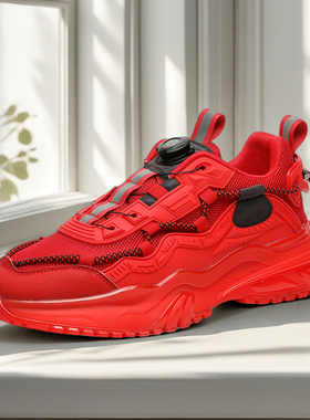 红色运动鞋秋冬季男鞋红色本命年初中学生青少年防滑跑步老爹潮鞋