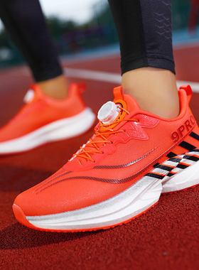 红色运动鞋秋冬季12岁男孩子透气网面青少年大童旋转扣轻便跑步鞋