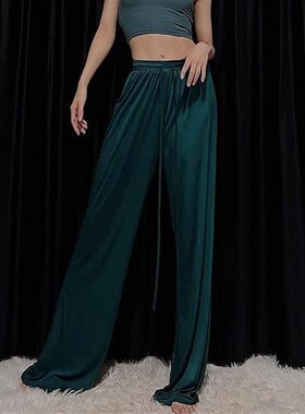 速发WYZ质盖气盖长裤舞练功裤墨绿色裤子高腰阔宽裤士腿松