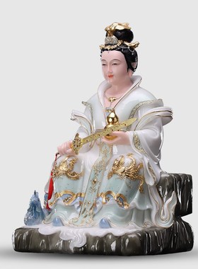 速发汉白玉九天玄像家用供奉九天圣母娘娘神像玄母坐像桌面摆件