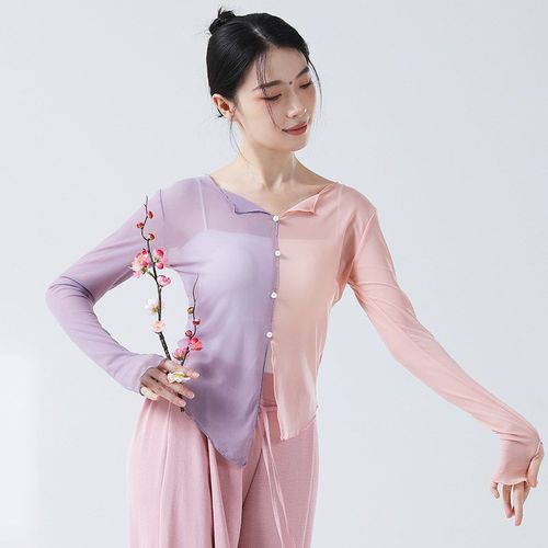 速发舞舞蹈练功服身韵形体长袖衣拼上色古典舞纱衣飘逸演出服装